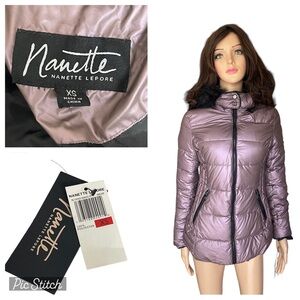 New Nanette Lepore hooded fur polar puffer purple jacket size XS‎